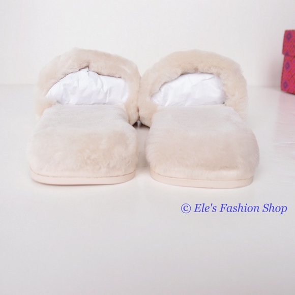 NIB Tory Burch Jeweled Double T Shearling Slipper Buttermilk US 7.5 8 8.5 9 9.5 - Picture 14 of 16